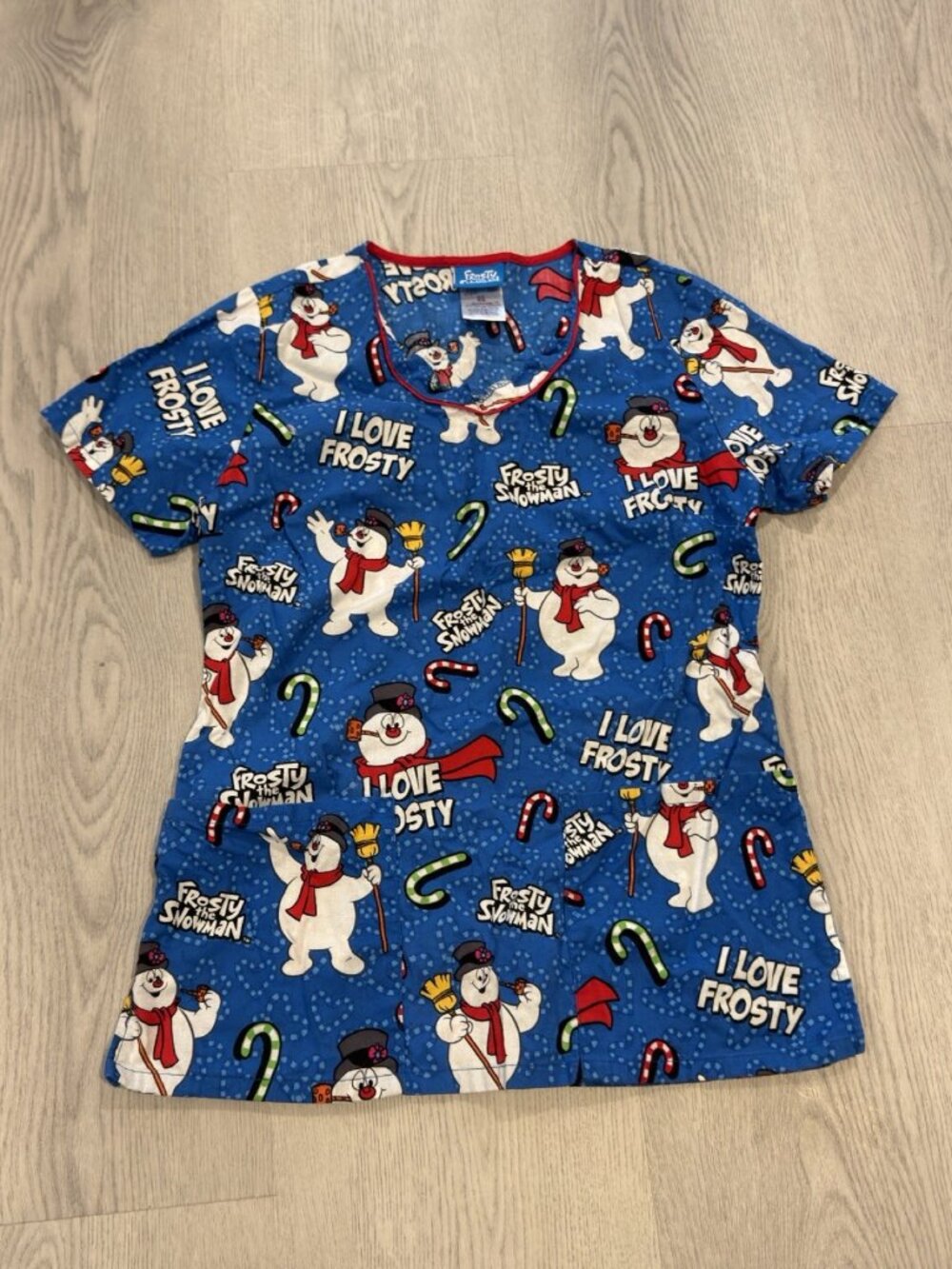 Frosty the Snowman Sz M I Love Frosty Scrub Top Warner Brothers EUC